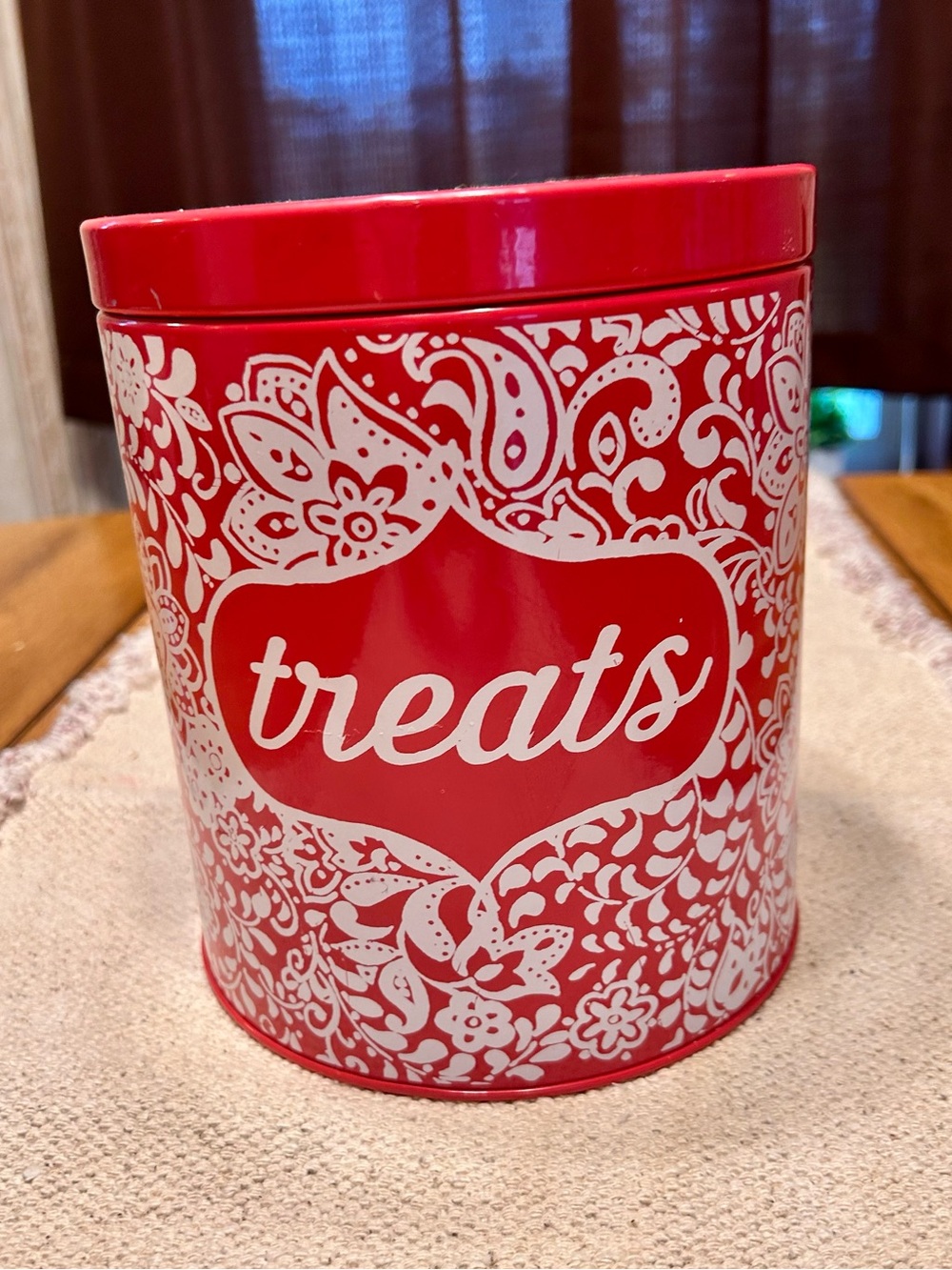 Pioneer Woman Treats Red Decorative Tin Canister 6 1/4x7 1/4